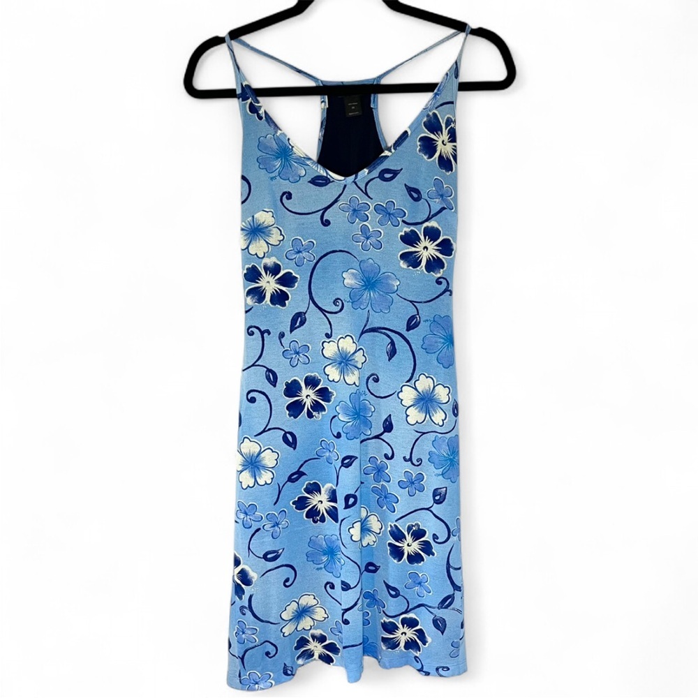 Vintage Y2K Blue Hawaiian Floral Print Surfer Mini Dress Blue Crush Hibiscus
